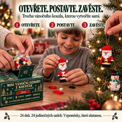 🎄 24denní vánoční adventní kalendář se stavebnicí – 24 jedinečných sestavitelných miniaturních ozdob na vánoční stromeček