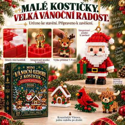 🎄 24denní vánoční adventní kalendář se stavebnicí – 24 jedinečných sestavitelných miniaturních ozdob na vánoční stromeček
