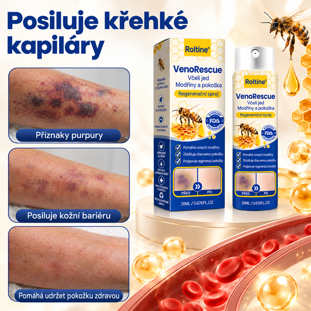 Roltine® VenoRescue – sprej s včelím jedem na modřiny a regeneraci pokožky