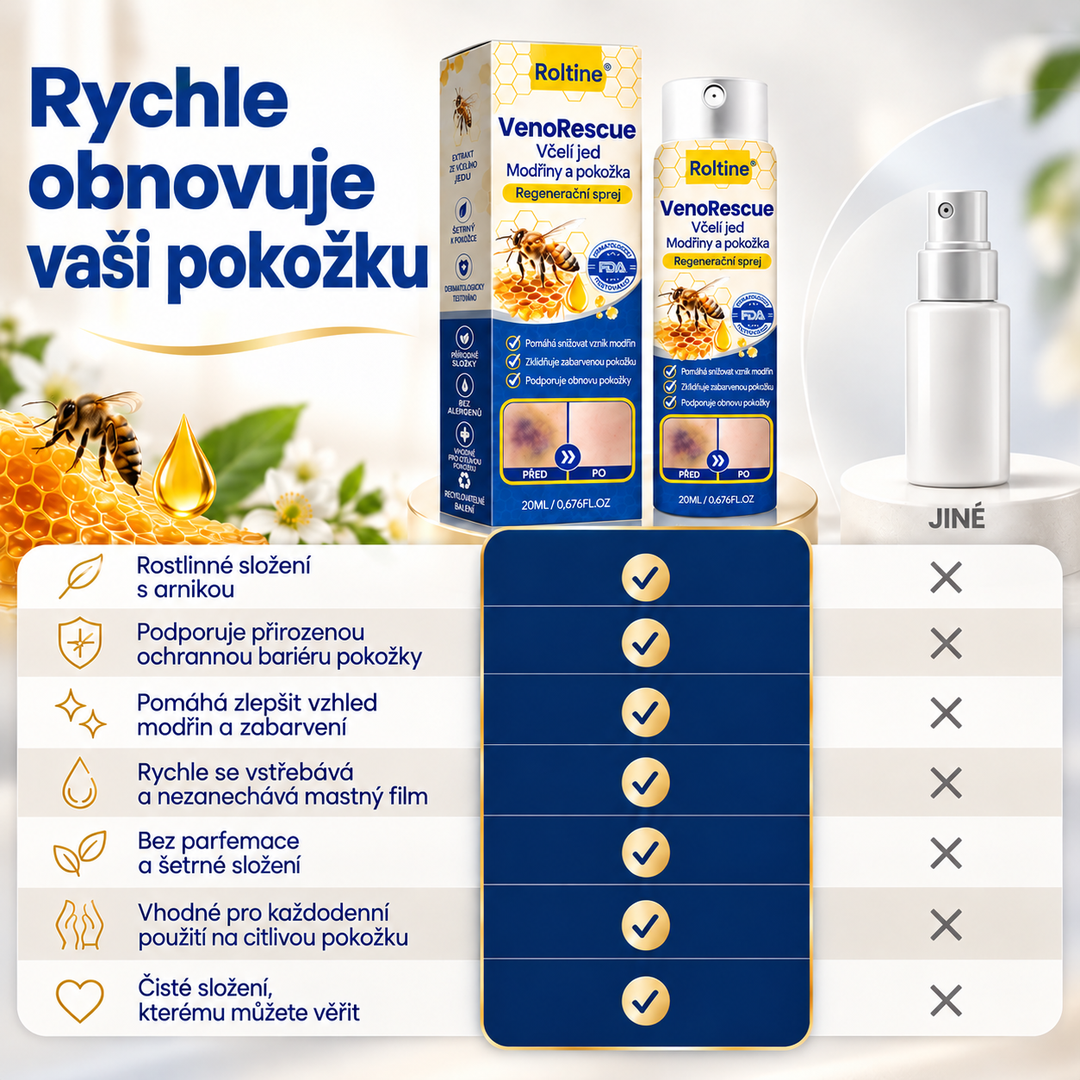 Roltine® VenoRescue – sprej s včelím jedem na modřiny a regeneraci pokožky