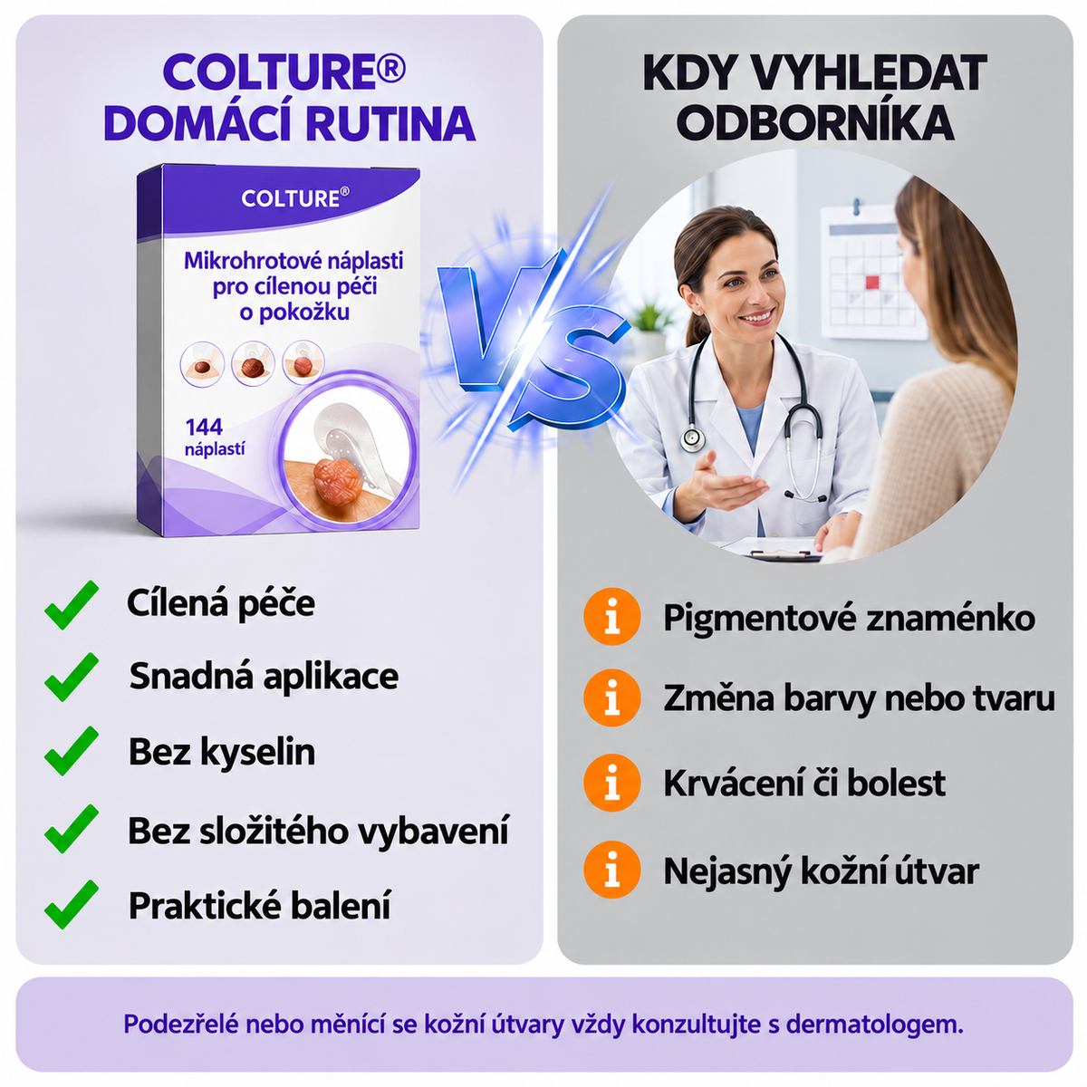 COLTURE® náplast s mikrojehlami k odstranění bradavic a znamének