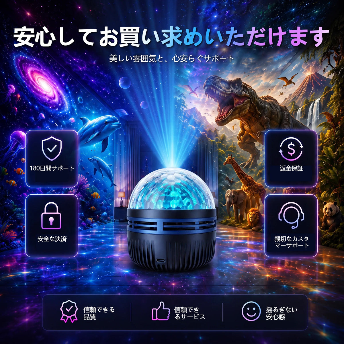 🦖🎁 Timilk® 360°スマートホログラフィック星空プロジェクター（HDダイナミック5D）