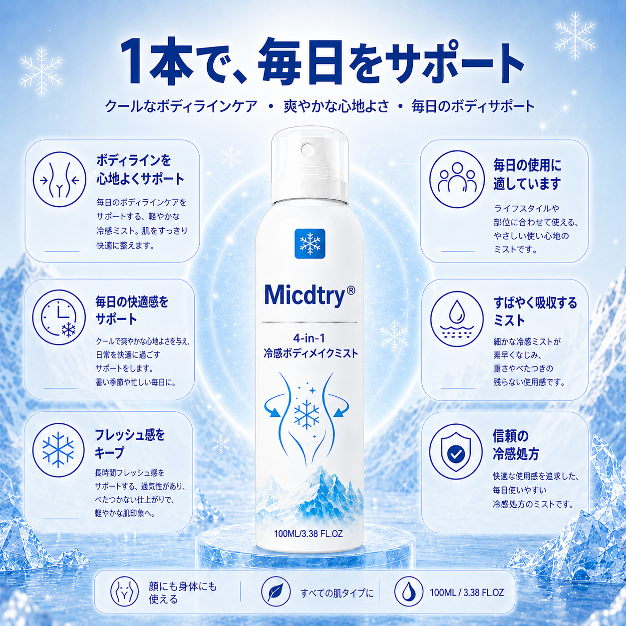 ✅Micdtry® ✨クライオコントゥア 4-in-1 ボディスカルプティングミスト🔥