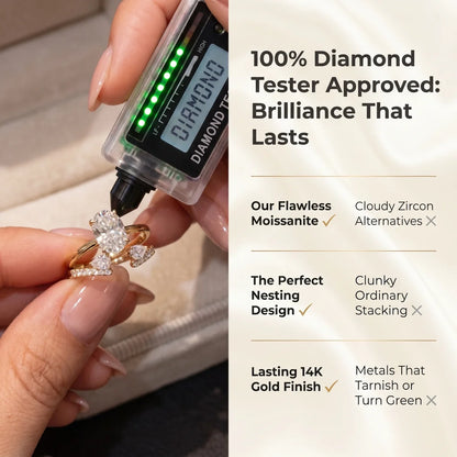 🔥 LAST DAY 90% OFF: Perfect Nesting Comfort-Fit Flawless Moissanite Oval & Pear Ring Set in 14K