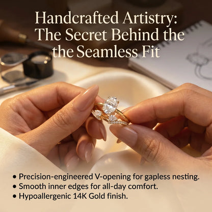 🔥 LAST DAY 90% OFF: Perfect Nesting Comfort-Fit Flawless Moissanite Oval & Pear Ring Set in 14K