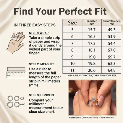 🔥 LAST DAY 90% OFF: Perfect Nesting Comfort-Fit Flawless Moissanite Oval & Pear Ring Set in 14K
