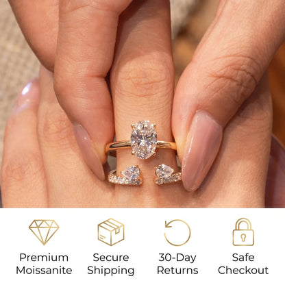 🔥 LAST DAY 90% OFF: Perfect Nesting Comfort-Fit Flawless Moissanite Oval & Pear Ring Set in 14K