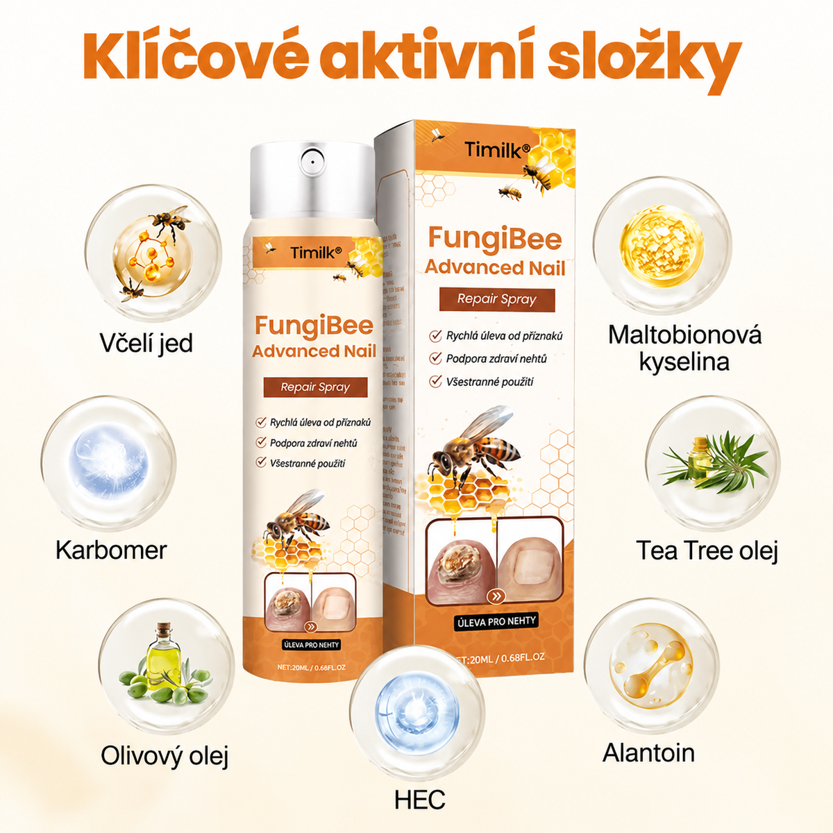 Timilk® FungiBee Advanced – Regenerační sprej pro oslabené nehty📦